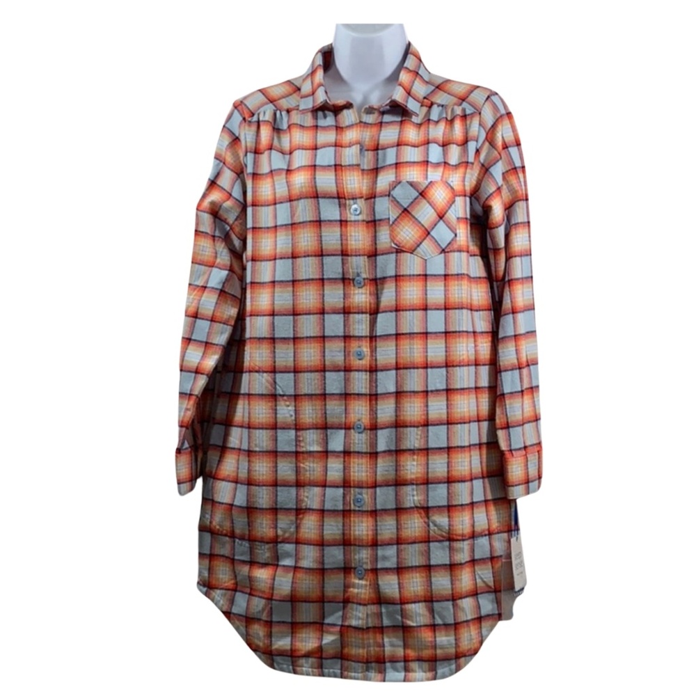 NWT Women's Sleep Shirt Flannel Print Pajama Top Button-Fro